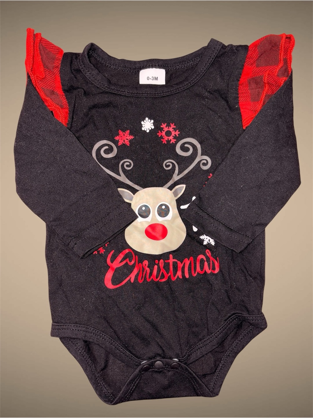 Baby Black 1st Christmas Reindeer Onsie